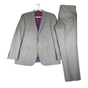 Tiglio Luxe Sienna Suit Mens 46R Gray Super 150s Wool Slim Fit Made in Italy